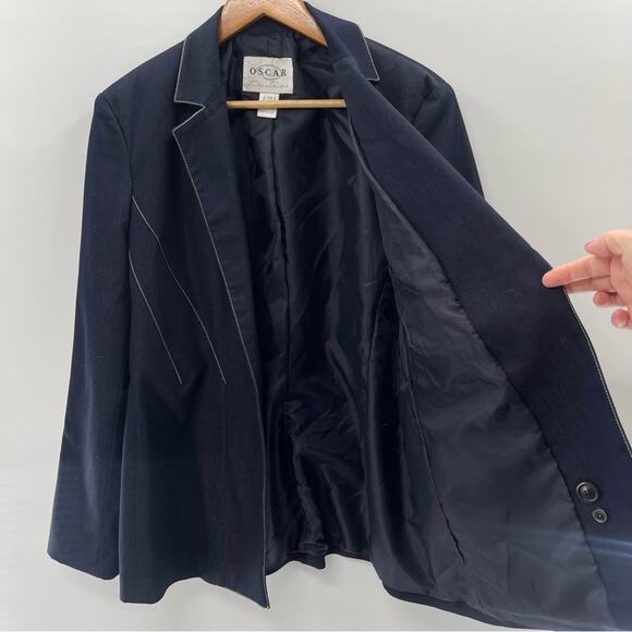 Oscar de la Renta Single Button Denim Colored Blazer With White Stitching 14 - Picture 3 of 8